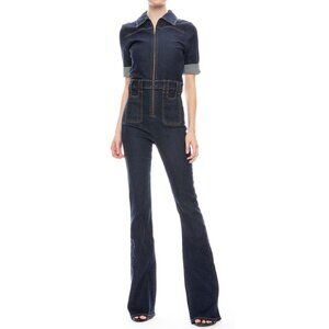 Veronica Beard Stella Denim Flare Leg Jumpsuit Dark Vintage-sz 10